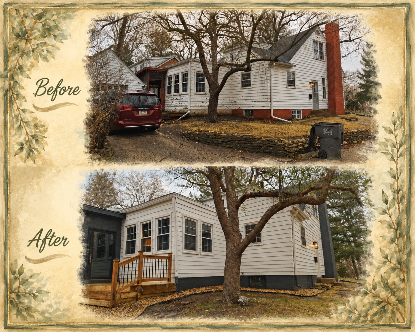 exterior repaint, before and after
